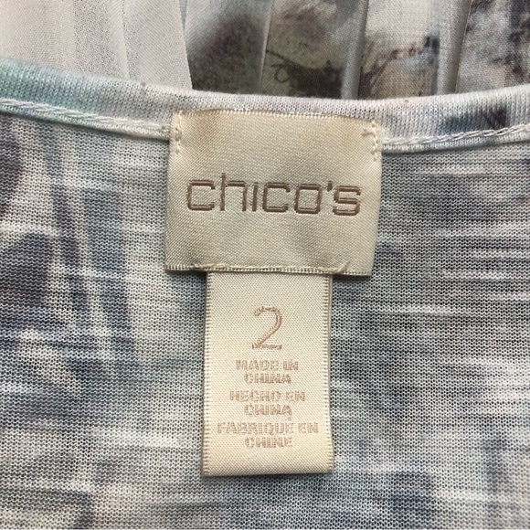 Chico’s Women’s Top Tunic Pleated High Low Floral Sheer Watercolor - Picture 6 of 9
